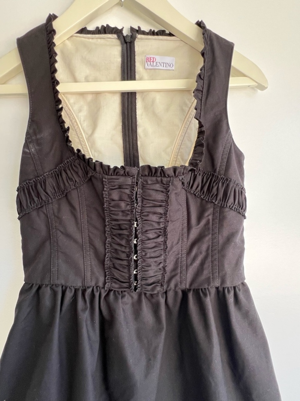 RED Valentino Black Corset Mini Dress Ruched Bust Designer Fit & Flare Pockets S - Picture 6 of 16